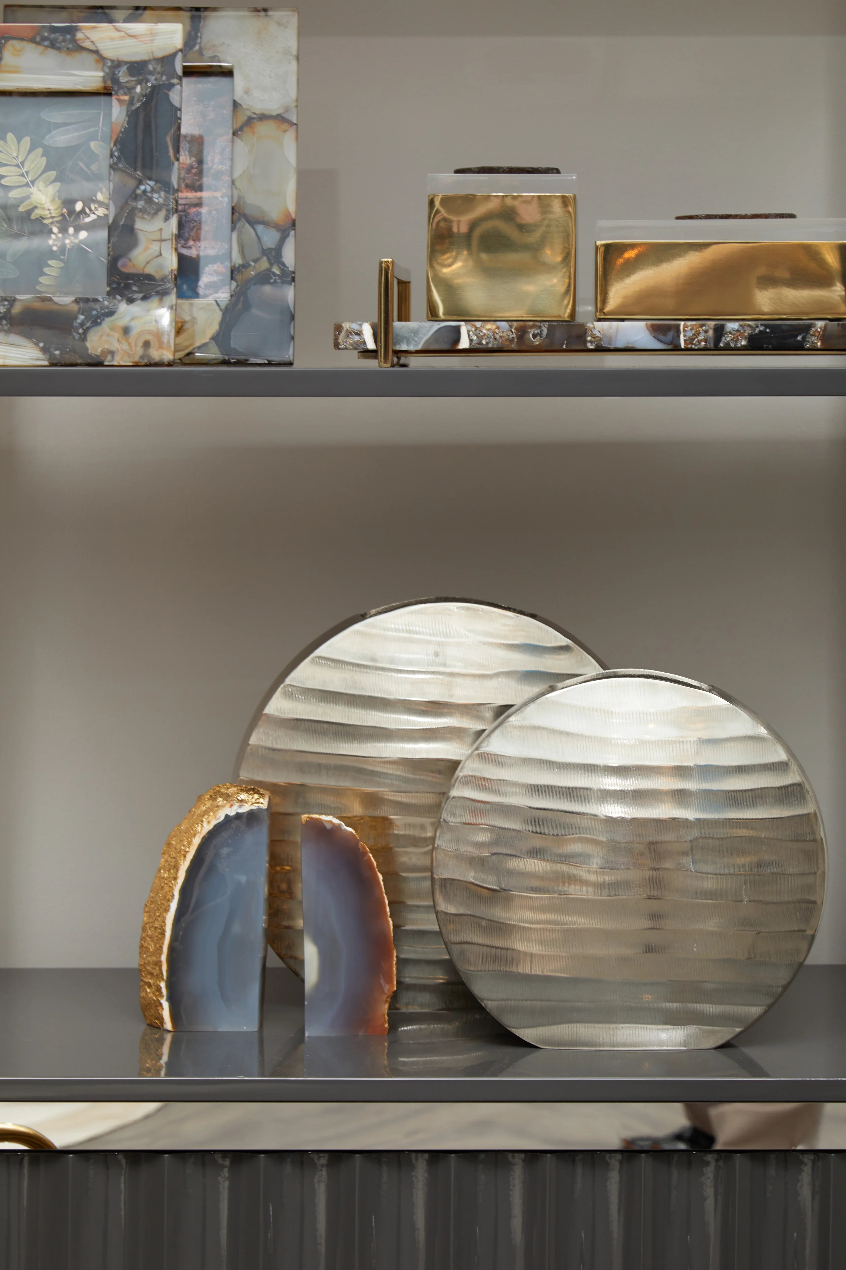 Monzoro Agate Stone & Gold Bookends